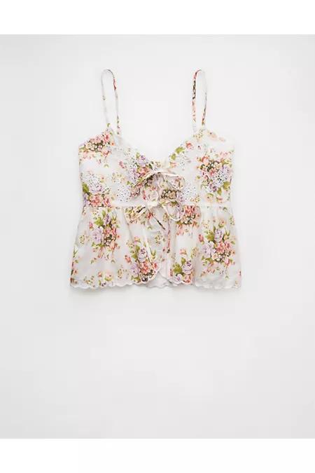 AE Tie Front Embroidered Tank Top Women's Product Image