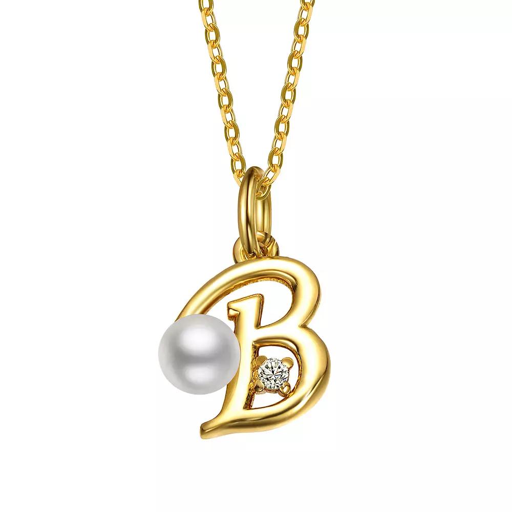 14k Gold Plated Simulated Pearl Initial Pendant Necklace, Womens Product Image