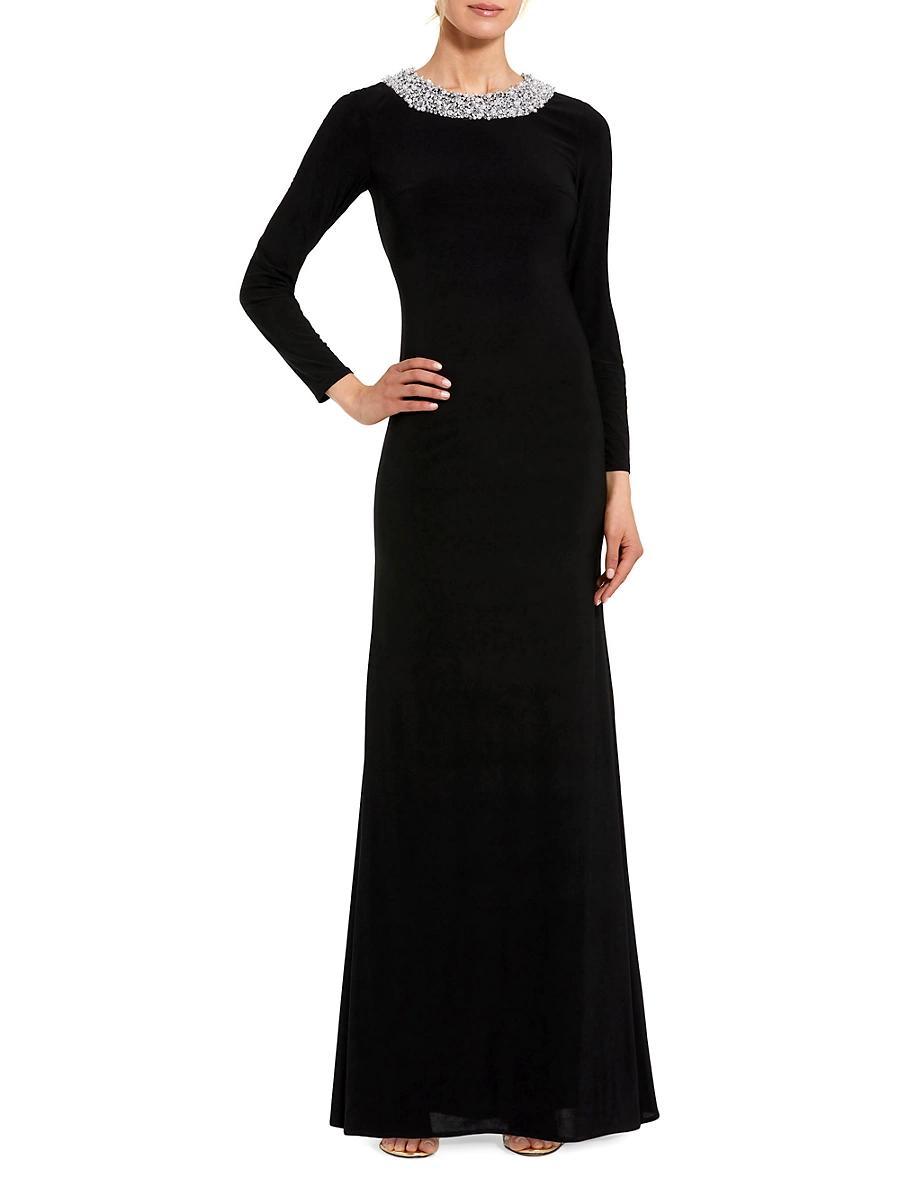 Womens Beaded Jersey Long-Sleeve Gown Product Image