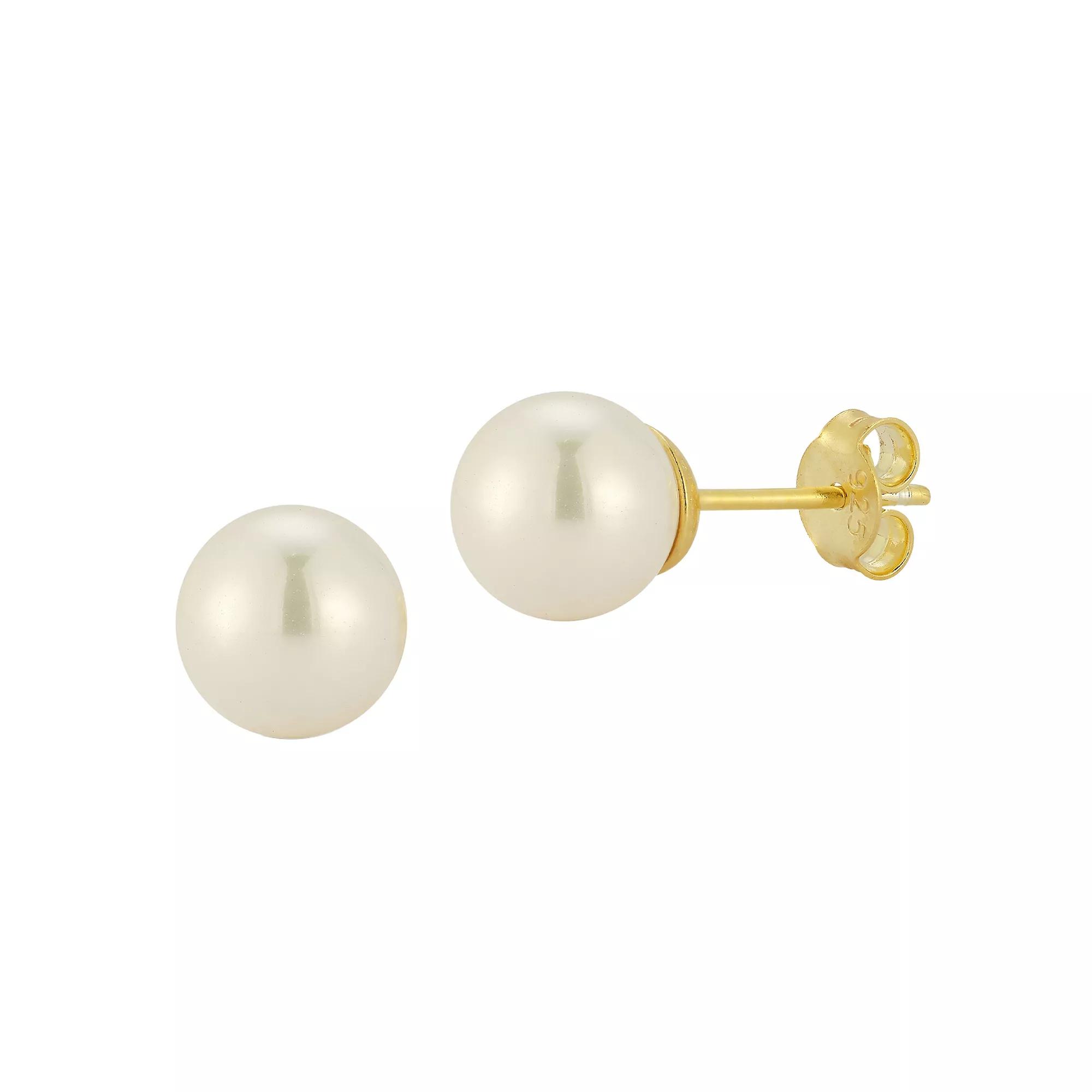 Sunkissed Sterling Freshwater Cultured Pearl Stud Earrings, Women's, Gold Tone Product Image