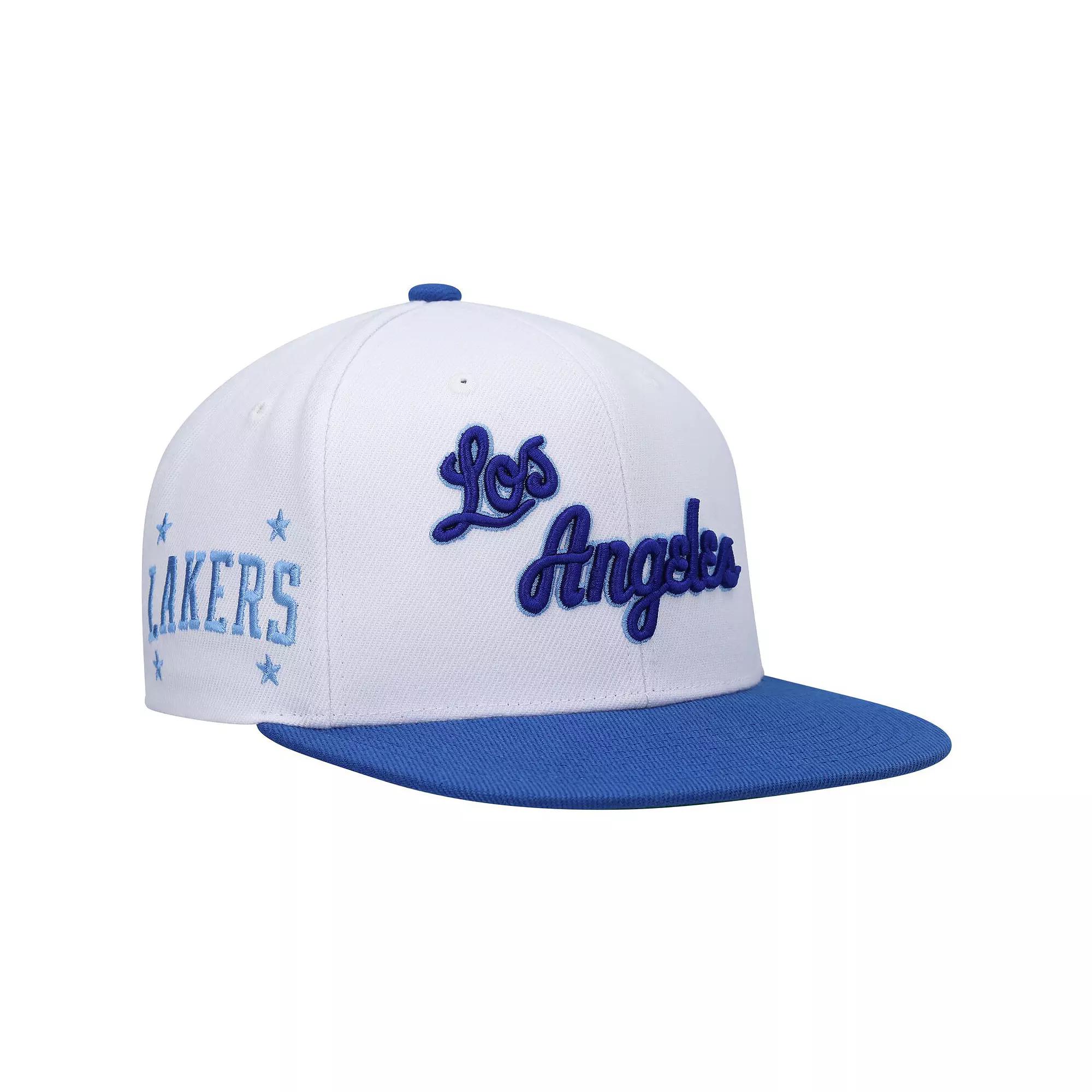 Men's Mitchell & Ness White/Royal Los Angeles Lakers Hardwood Classics Snapback Hat Product Image