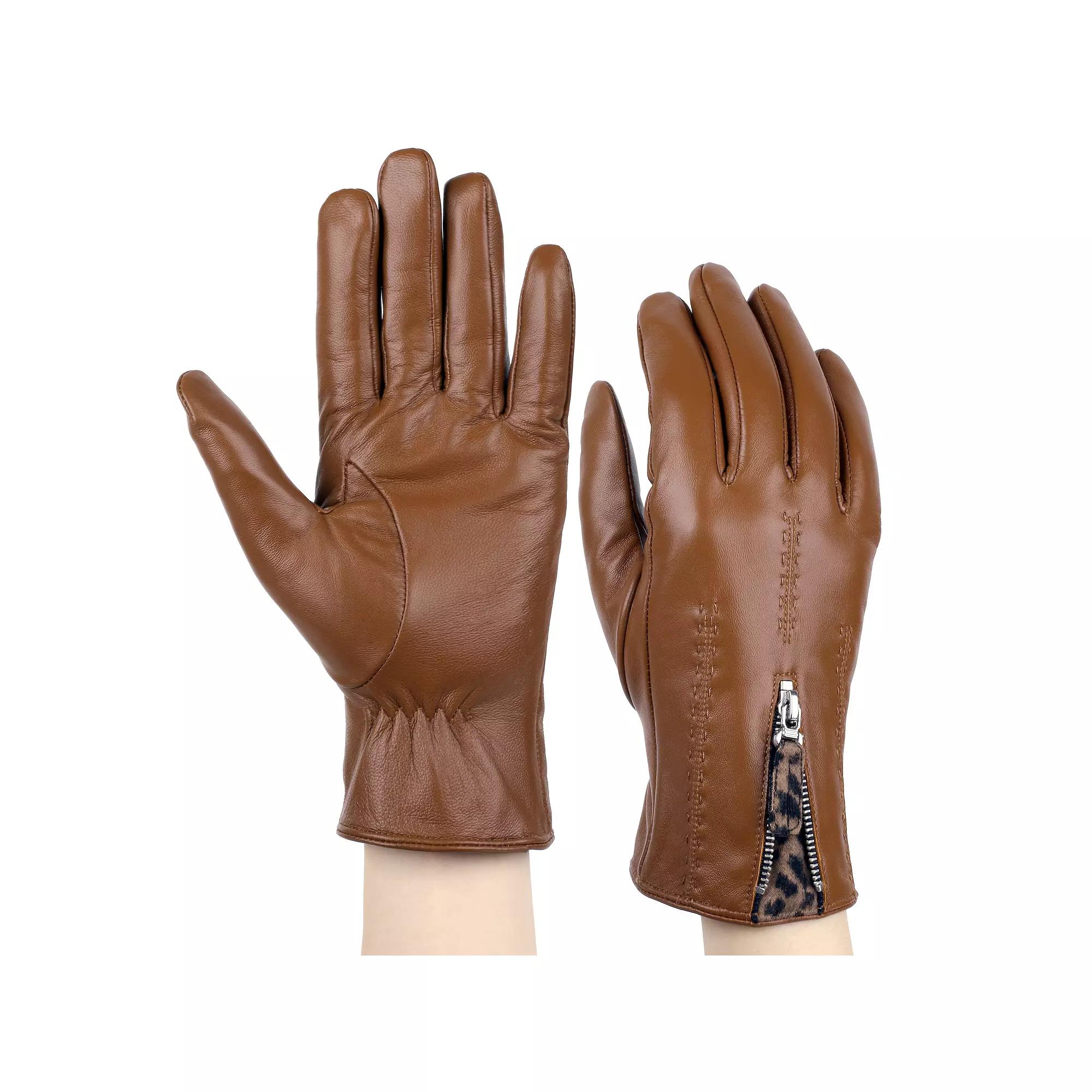 Women's Karla Hanson Leather Gloves with Leopard Gusset,  Product Image