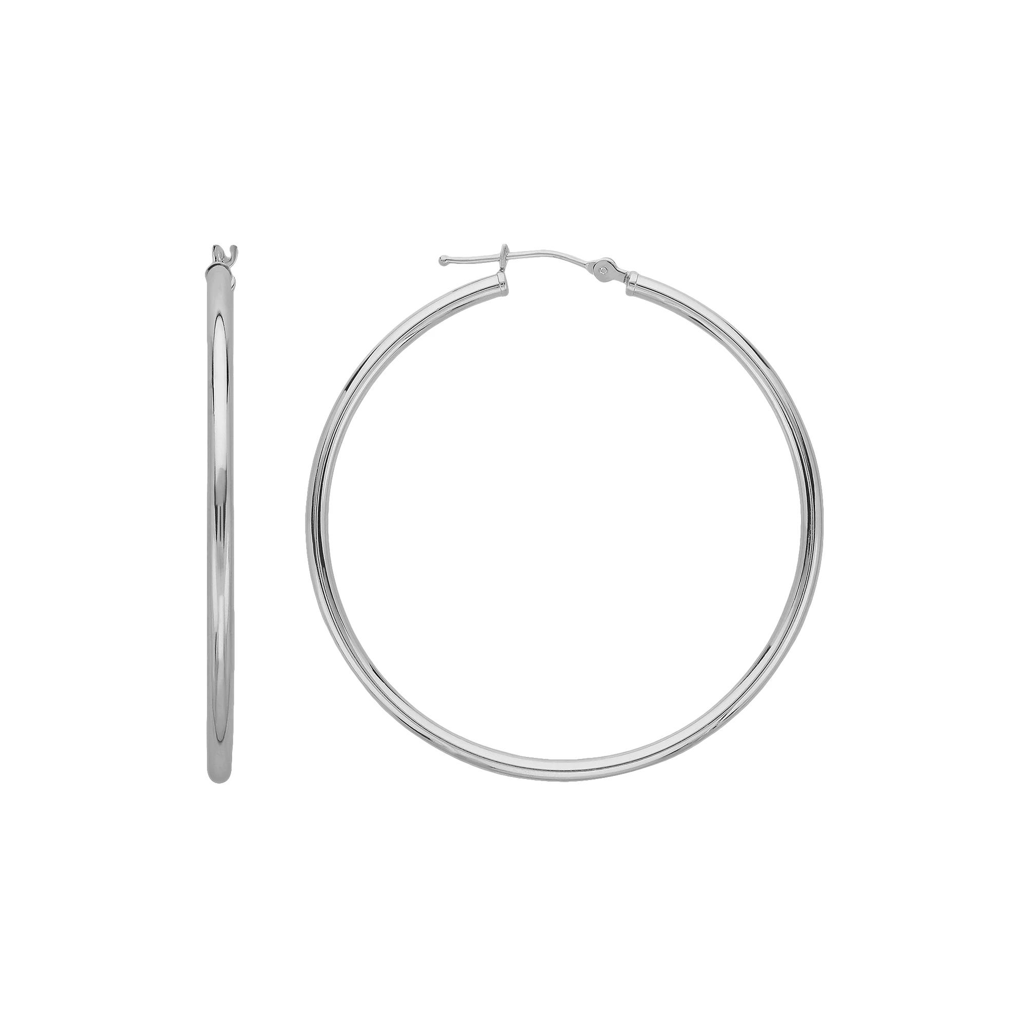 Everlasting Gold 10k White Gold Hoop Earrings, Women's Product Image