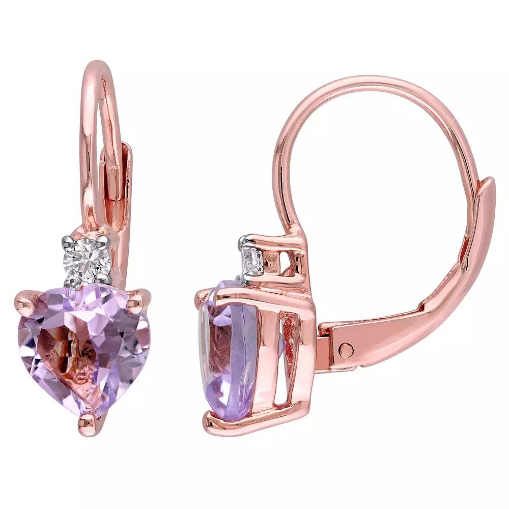Stella Grace 18k Rose Gold Over Sterling Silver Rose de France & Lab-Created White Sapphire Leverback Earrings, Women's, Rose Gold Tone Product Image