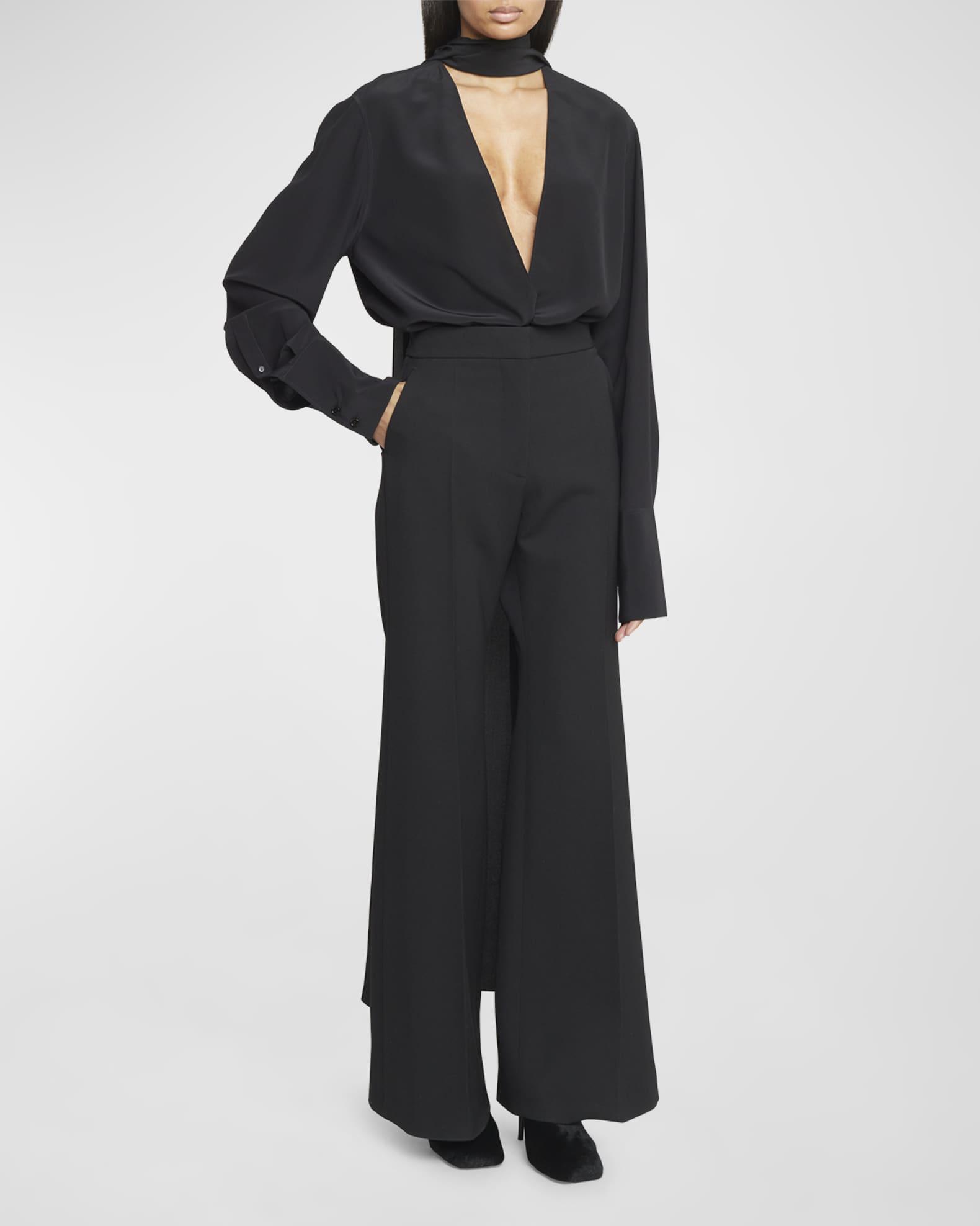 Deep-V Tunic Top with Scarf Collar Product Image