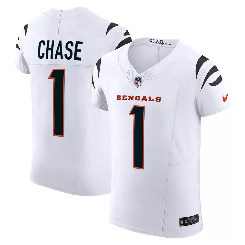 Men's Nike Ja'Marr Chase White Cincinnati Bengals  Vapor F.U.S.E. Elite Jersey, Size: 48 Product Image