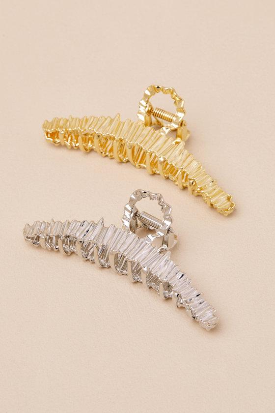 Solero Gold and Silver Textured Hair Claw Clip Set Product Image