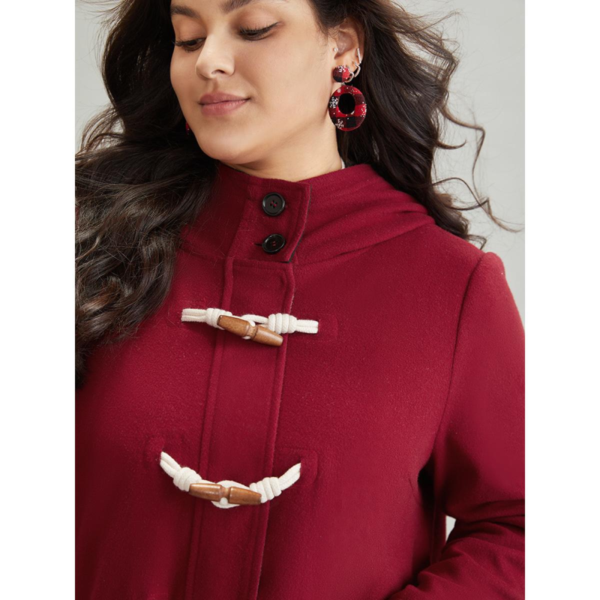 Plus Size Plaid Patchwork Hooded Duffle Button Coat Women Crimson Casual Lined Ladies Dailywear Winter Coats BloomChic 22-24/3X Product Image