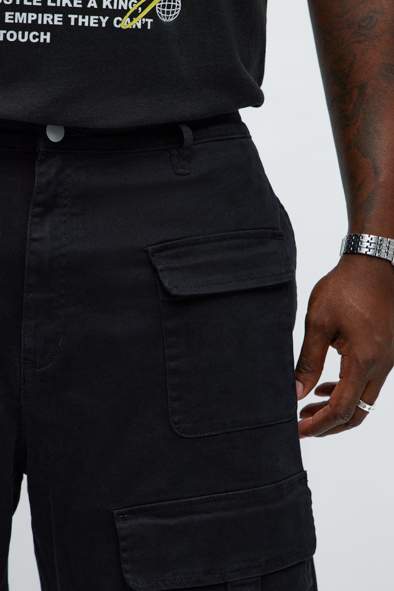 Baggy Oversized Pocket Cargo Shorts - Black Male Product Image