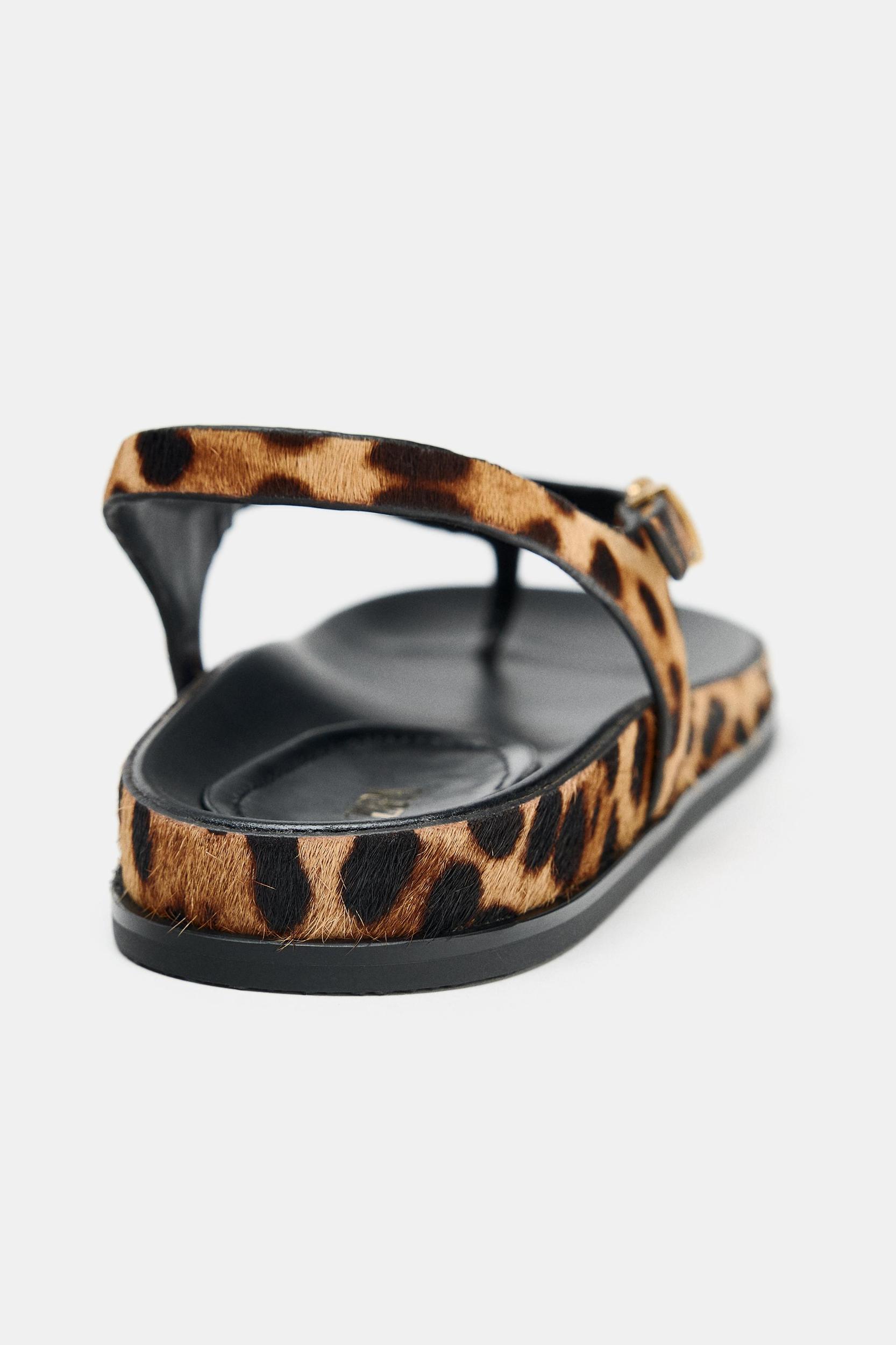 ANIMAL PRINT FUR LEATHER SANDALS Product Image