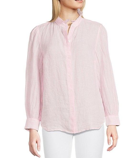 J.McLaughlin Julian Stripe Print Ruffle Collar Long Sleeve Button Front Blouse Product Image