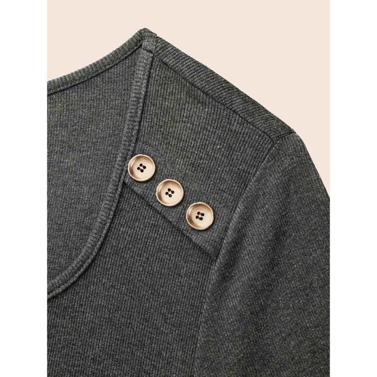 Plus Size Supersoft Essentials Button Shoulder Midi Dress DarkGray Women Casual Texture Square Neck Long Sleeve Curvy BloomChic 14-16/1X Product Image