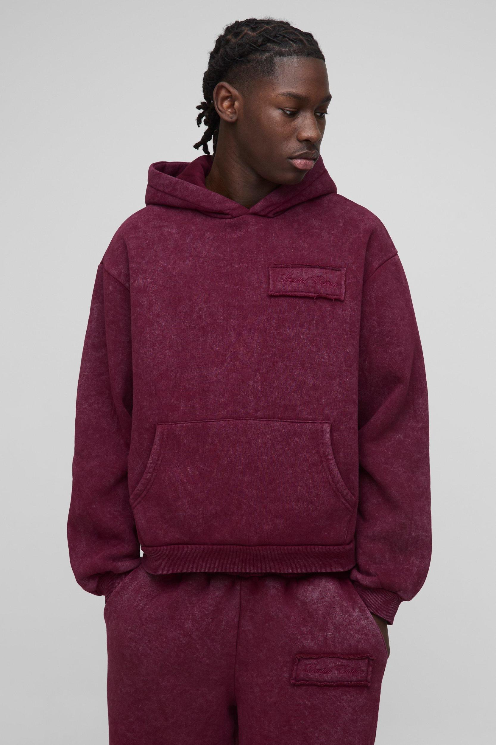 Oversized Boxy Washed Self Applique Tab Hooded Tracksuit | boohooMAN USA Product Image