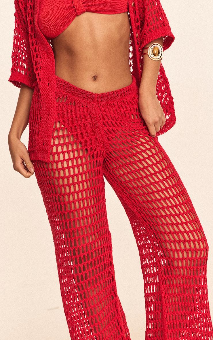 Red Crochet Beach Wide Leg Pants Product Image