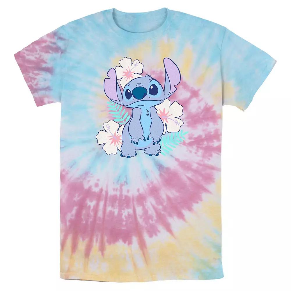 Disney's Lilo & Stitch Flower Set Stitch Tie Dye Men's Graphic Tee, Size: Small, Blue Pink Light Yellow Product Image