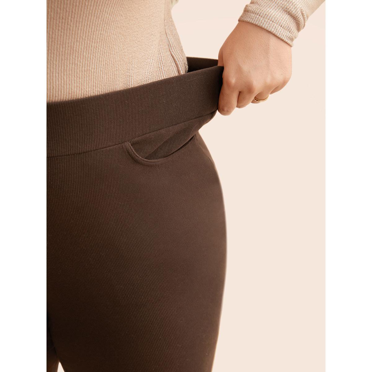 Plus Size Supersoft Essentials Flared Pants Women Browncoffeecolor Casual Medium stretch Bootcut Mid Rise Everyday Leggings BloomChic 26/4X Product Image