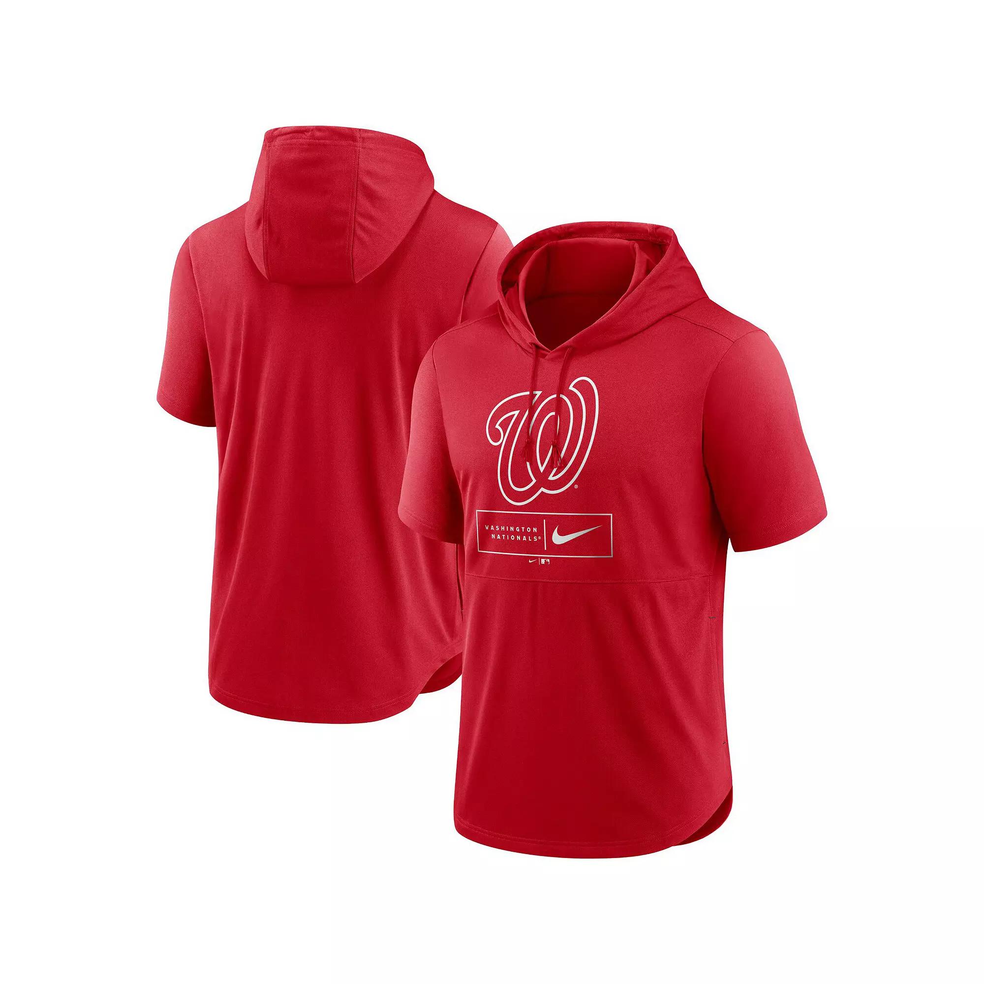 Men's Nike Red Washington Nationals Lockup Performance Short Sleeve Lightweight Hooded Top,  Product Image
