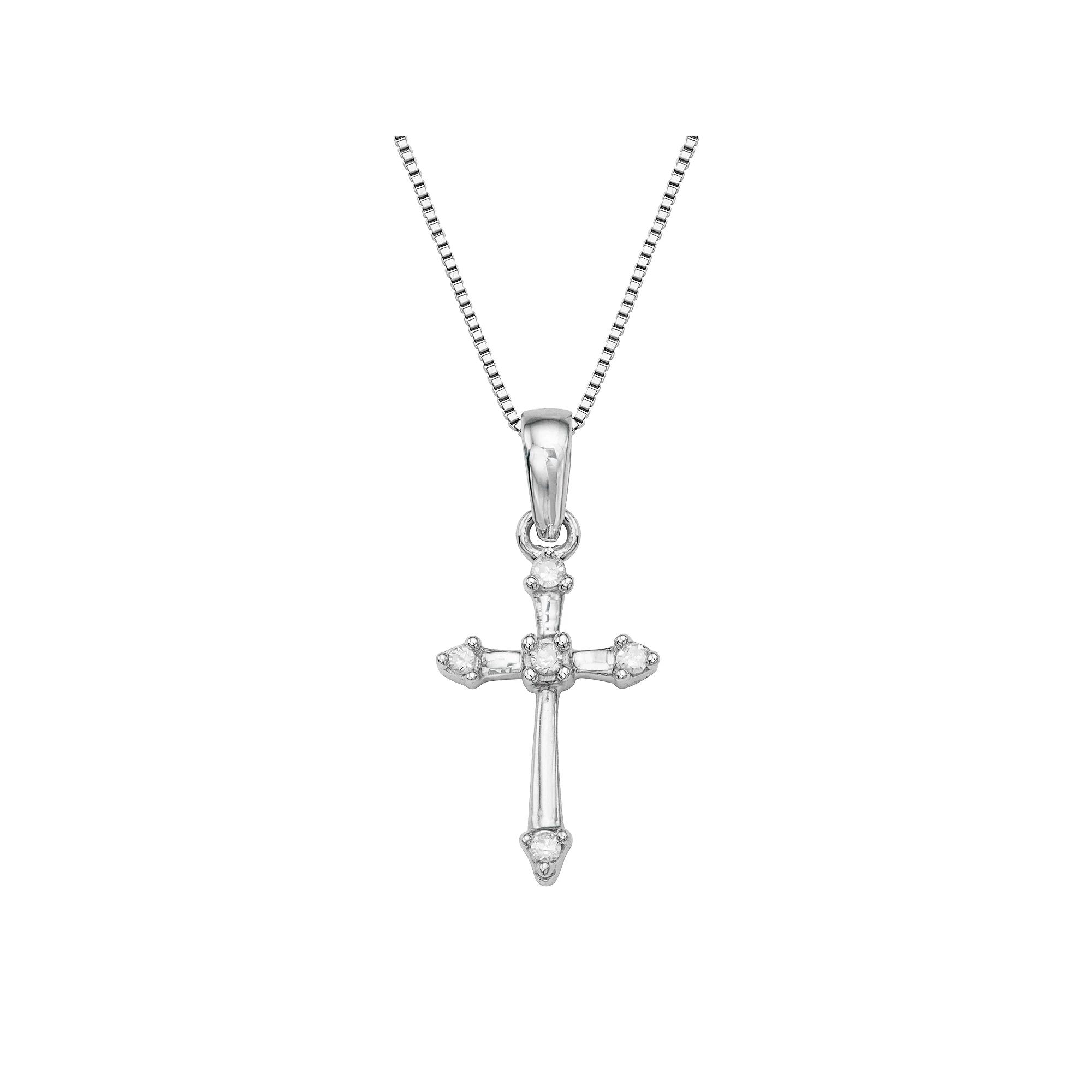 Sterling Silver Diamond Accent Cross Pendant Necklace, Women's, Size: 18", White Product Image