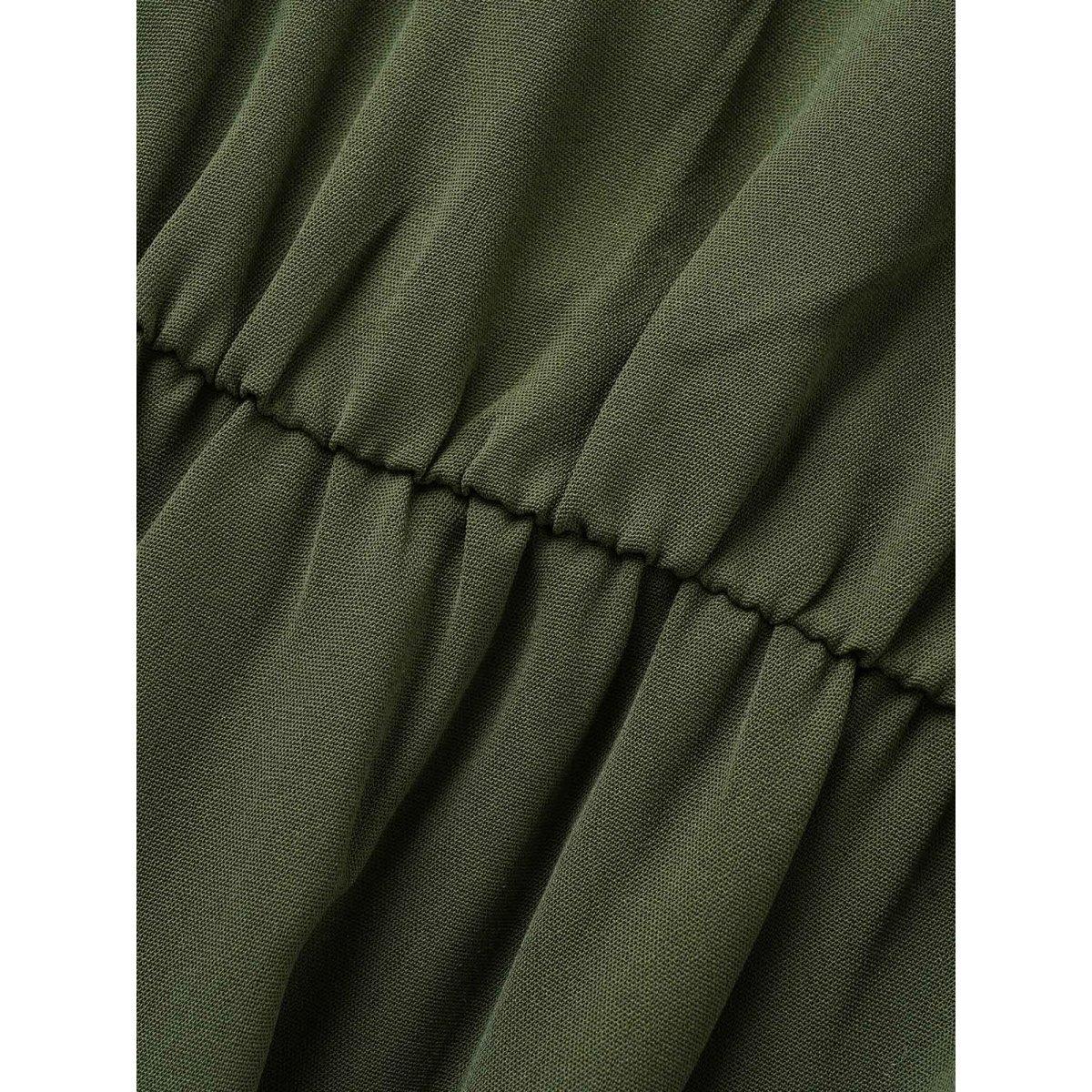 Plus Size Texture Patchwork See Through Raglan Sleeve Dress ArmyGreen Women At the Office Texture Flat collar with V-notch Short sleeve Curvy Midi Dress BloomChic 30/6X Product Image