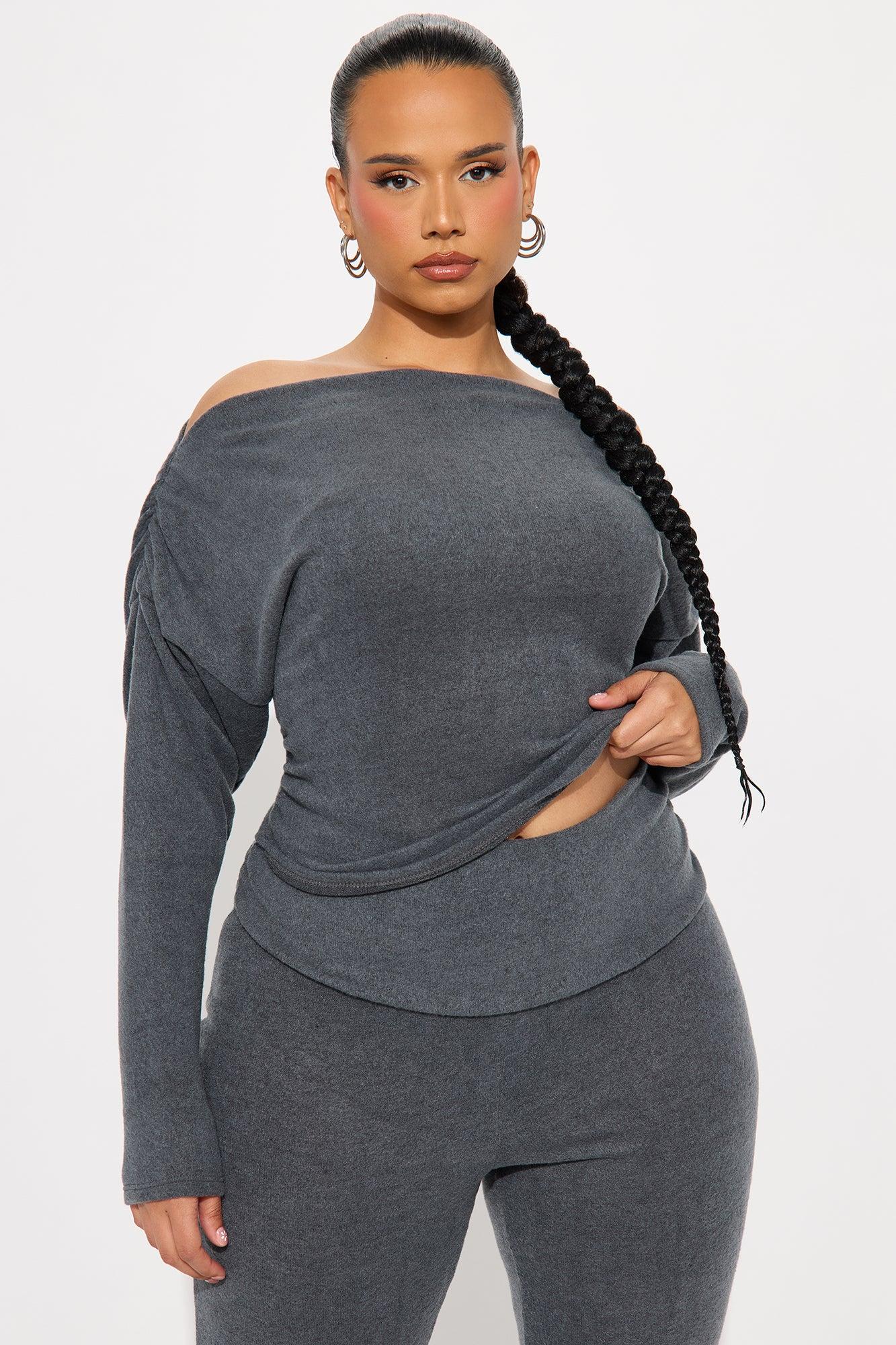 Shayla Off Shoulder Pant Set - Charcoal Product Image