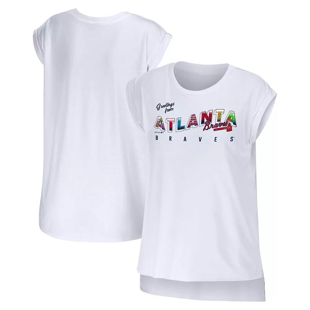Women's WEAR by Erin Andrews White Atlanta Braves Greetings From T-Shirt,  Product Image