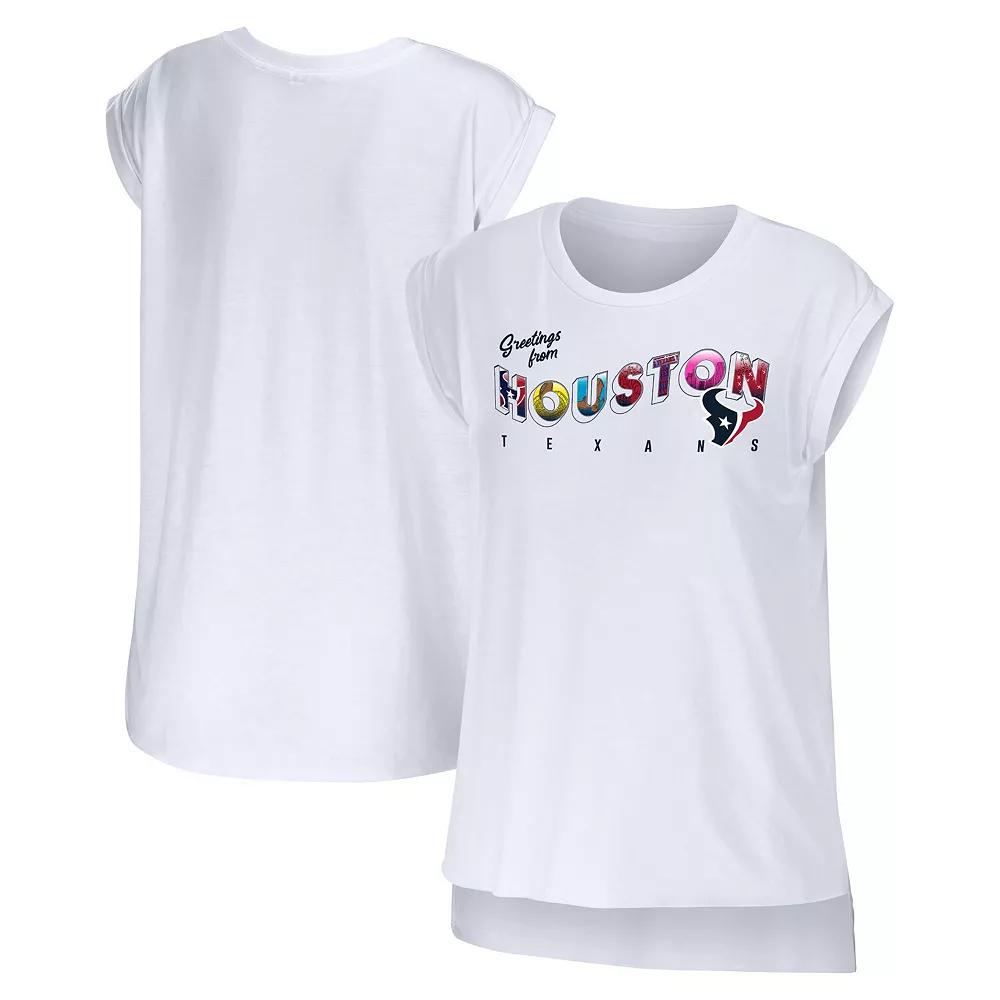 Women's WEAR by Erin Andrews White Houston Texans Greetings From Muscle T-Shirt,  Product Image