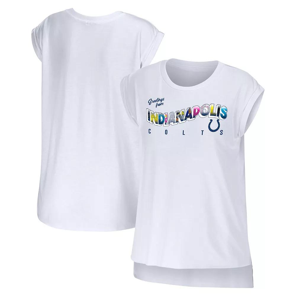 Women's WEAR by Erin Andrews White Indianapolis Colts Greetings From Muscle T-Shirt,  Product Image