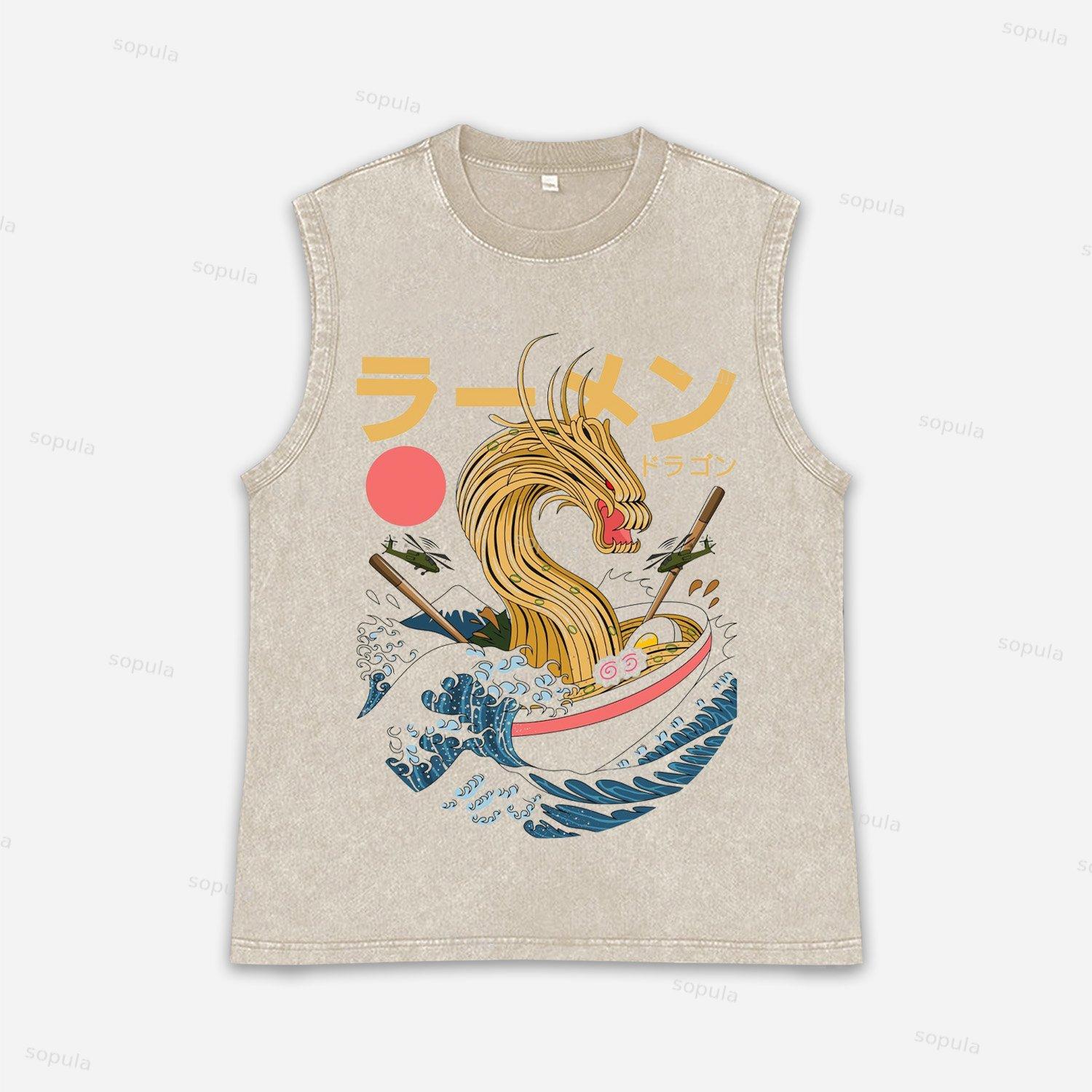 Vintage Japanese Dragon Ramen Graphic Acid Washed Vest Product Image