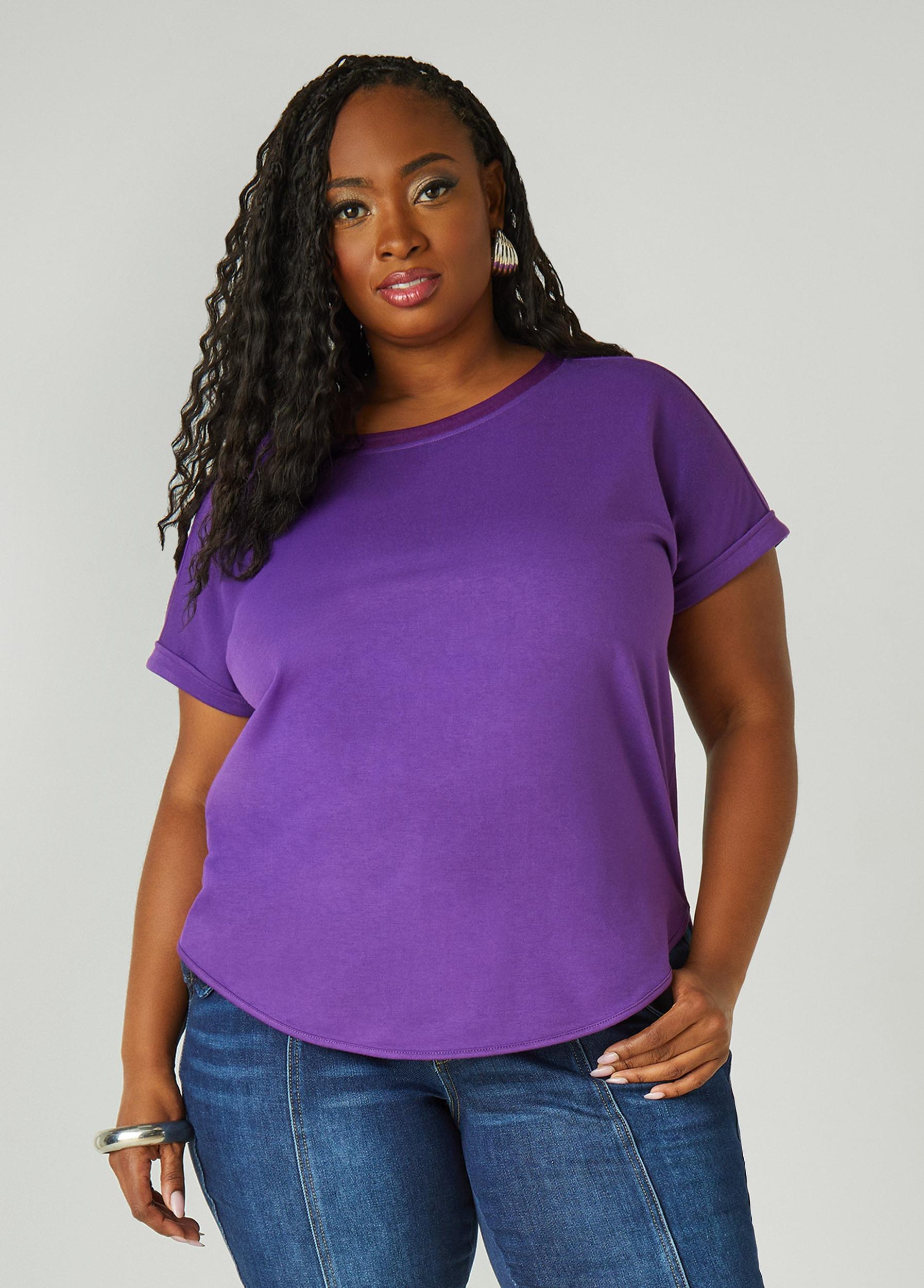 Plus Size Satin Trimmed French Terry Tee Ashley Stewart Product Image