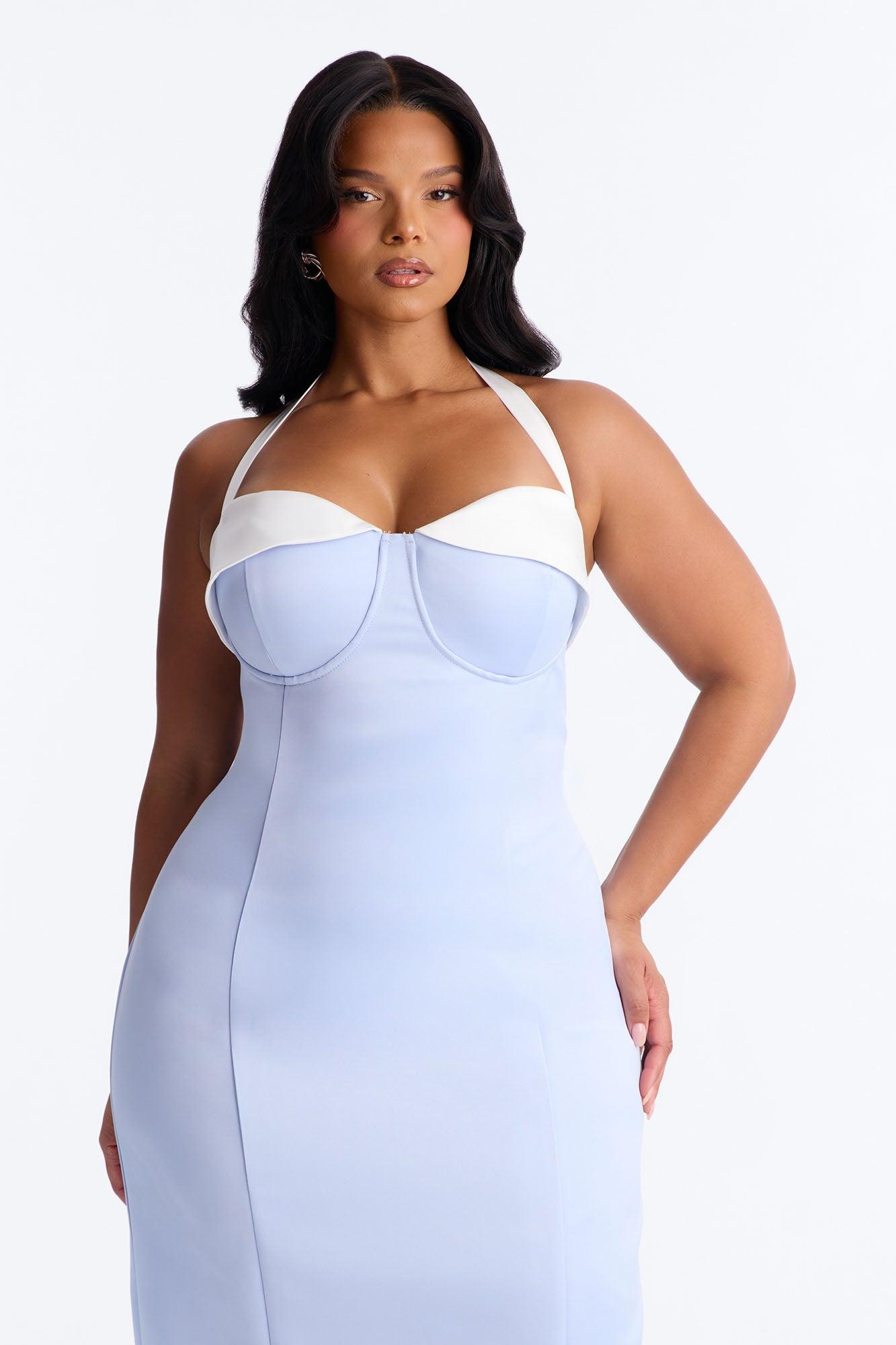 Sweetheart Satin Midi Dress - Blue/combo Female Product Image