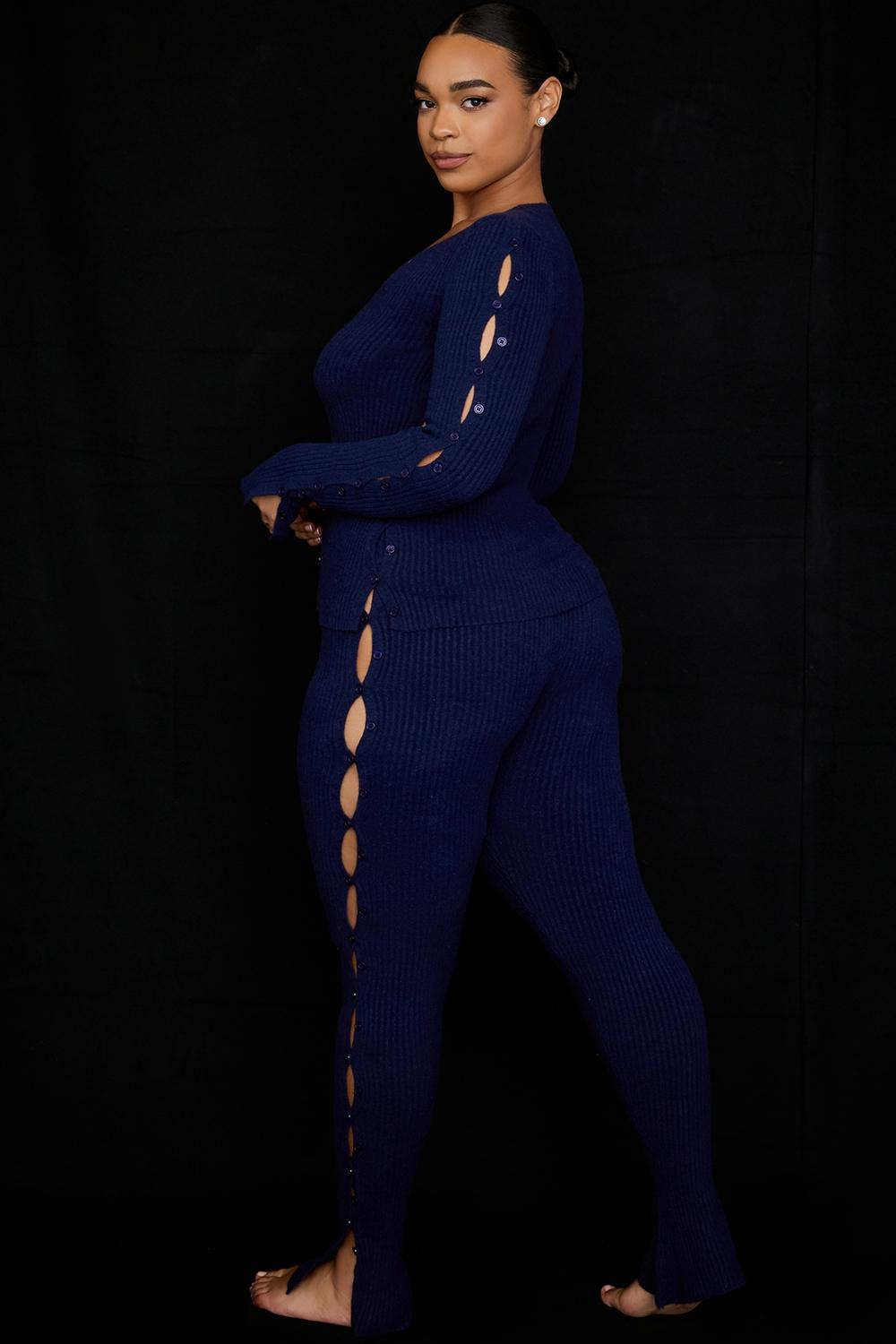 Belong  navy ribbed knit trousers - sale Product Image