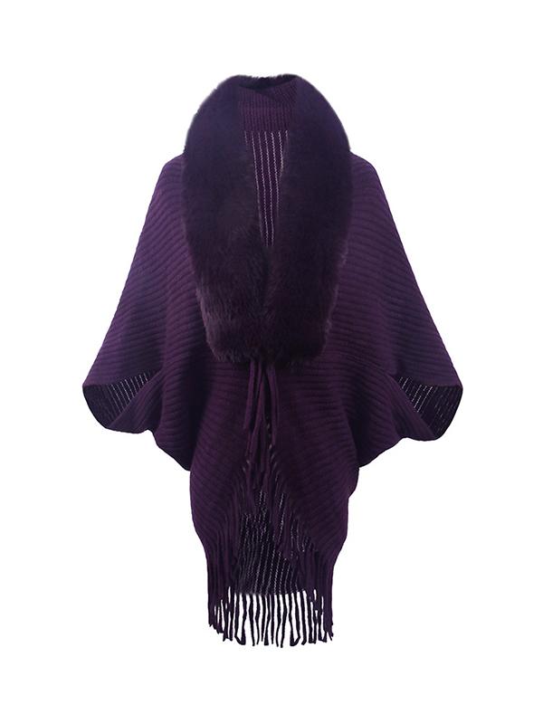 Batwing Sleeves Loose Solid Color Tasseled Cardigan Coats Product Image