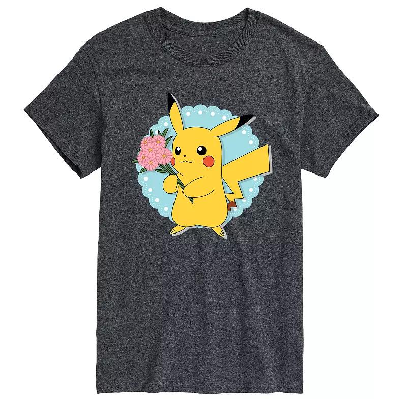 Big & Tall Pokmon Pikachu With Flowers Graphic Tee, Mens Heather Grey Product Image