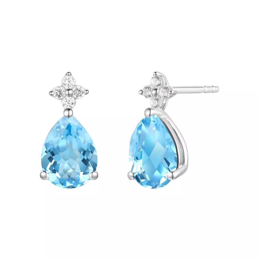 Rhodium-Plated Blue Topaz & Lab-Created White Sapphire Stud Earrings, Women's, Sterling Product Image