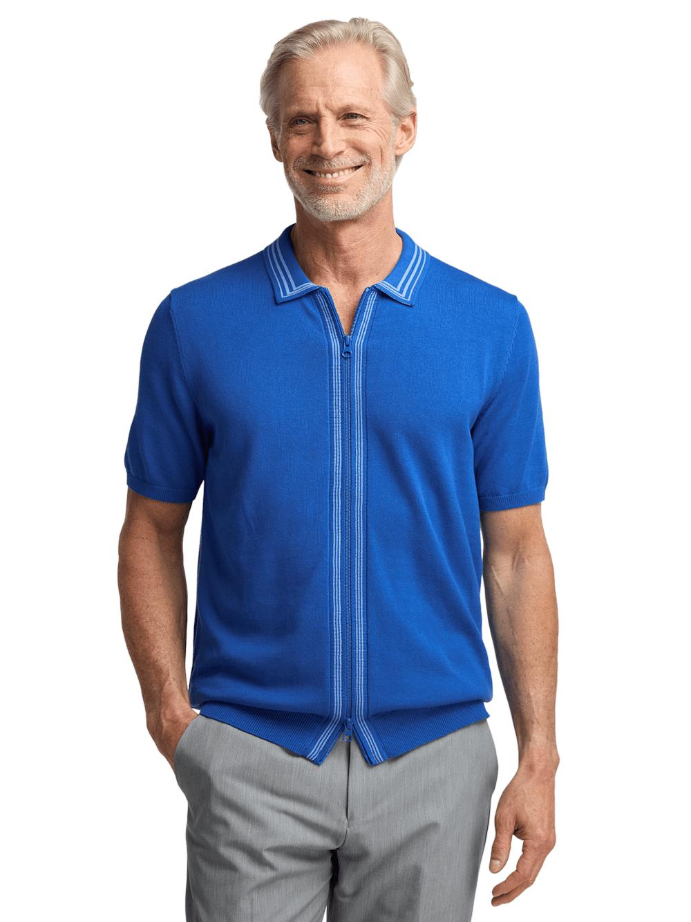 Cotton Full Zip Polo - Blue Product Image
