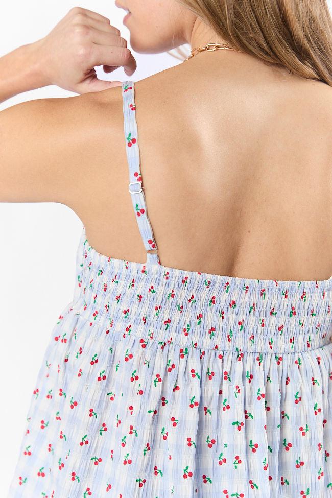 Sweet As Can Be Blue Cherry Gingham Print Tank FINAL SALE Product Image