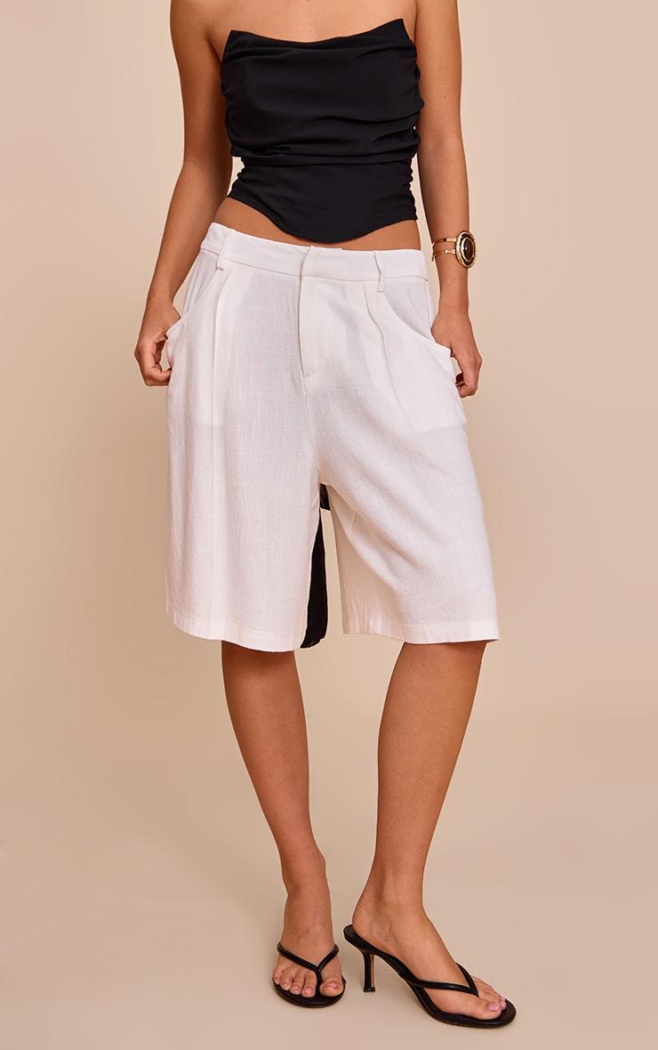 White Linen Tailored Long Shorts Product Image