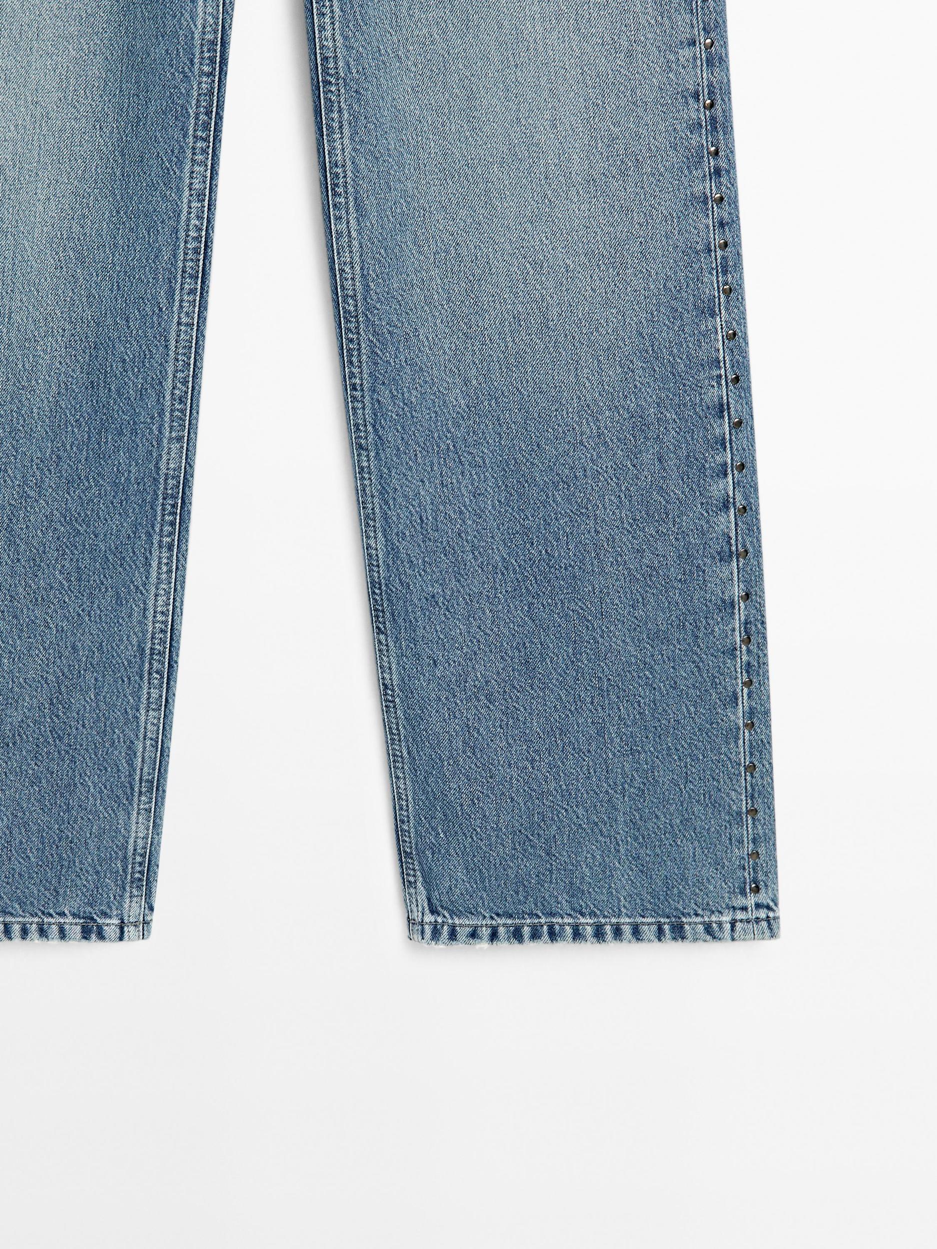 Mid-rise wide-leg jeans with studs Product Image