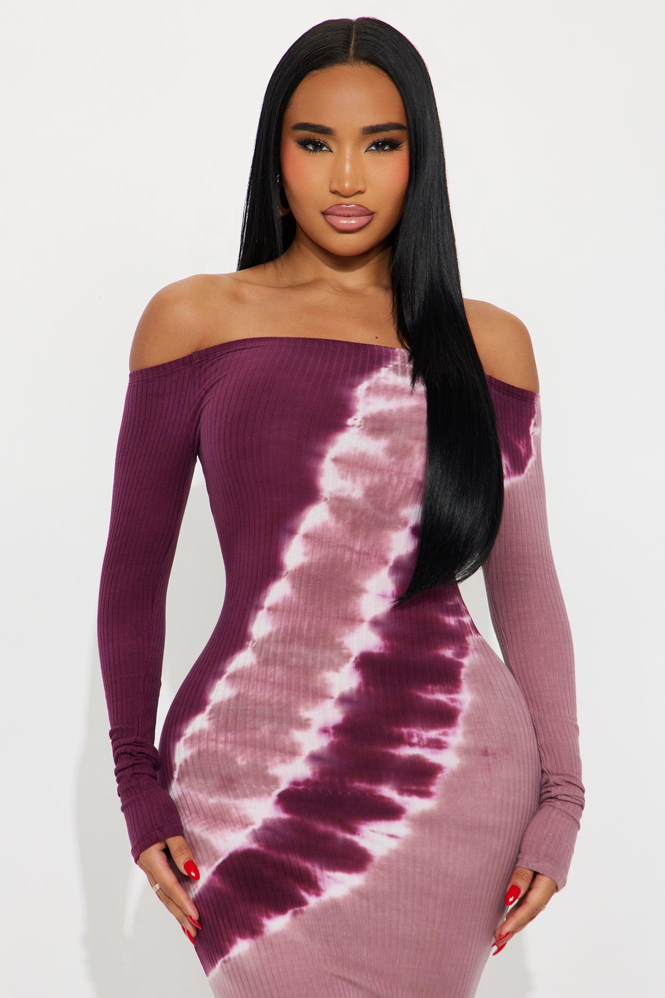 Beatrice Tie Dye Ribbed Maxi Dress - Plum/Multi Female Product Image