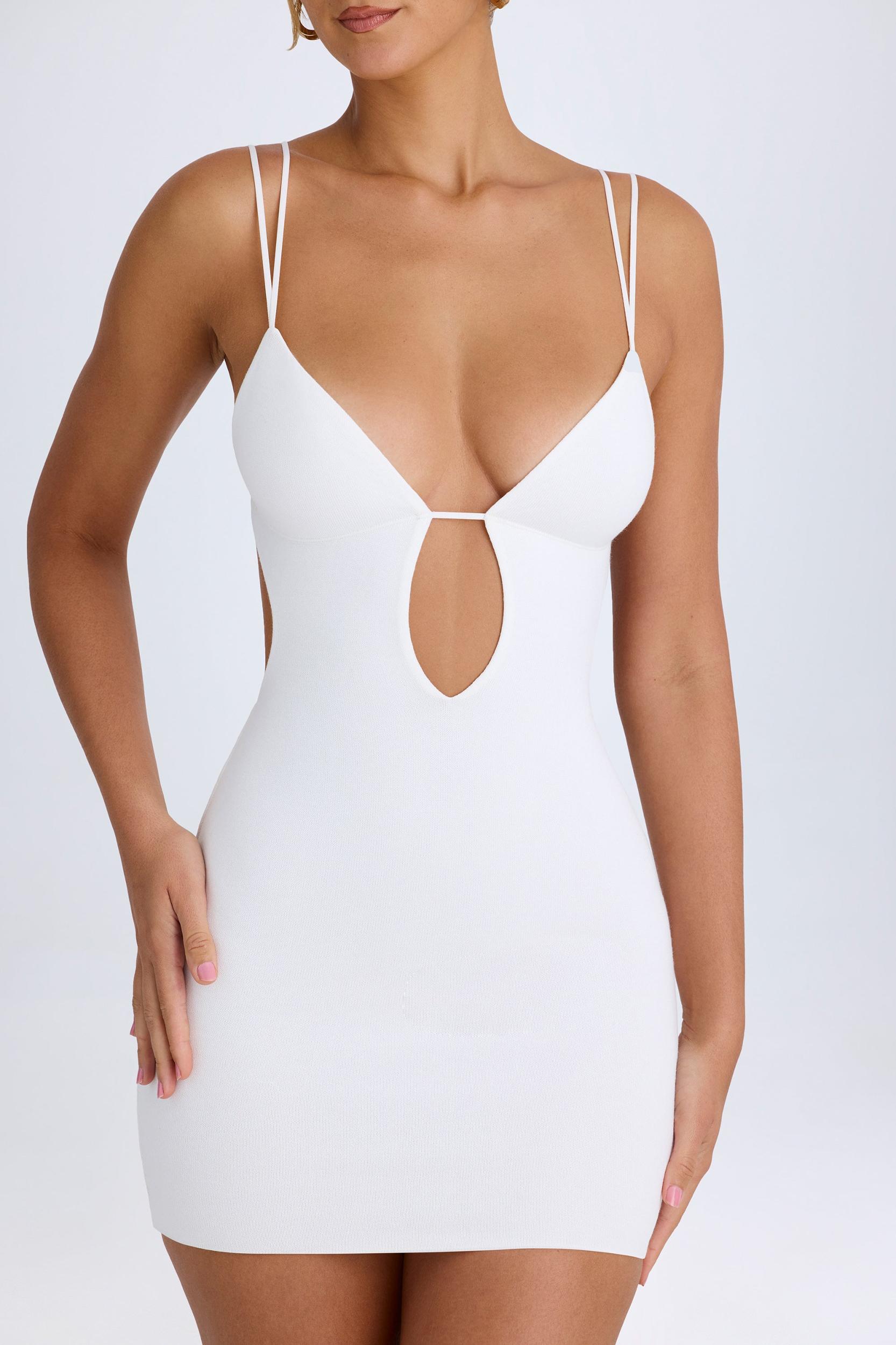 Cut-Out Open-Back Mini Dress in White Product Image