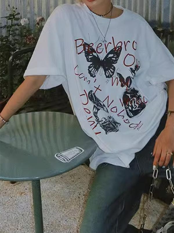 Butterfly Print Oversized Short Sleeve Tee Product Image