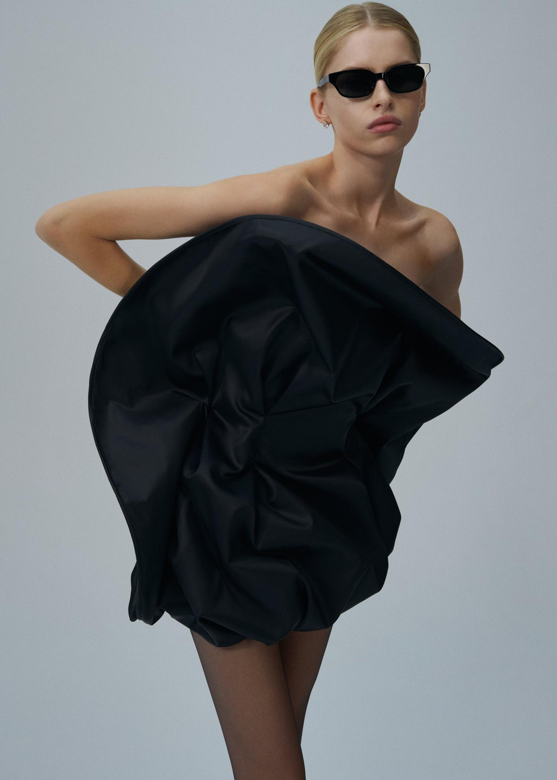 Strapless sculptural mini dress in black Product Image