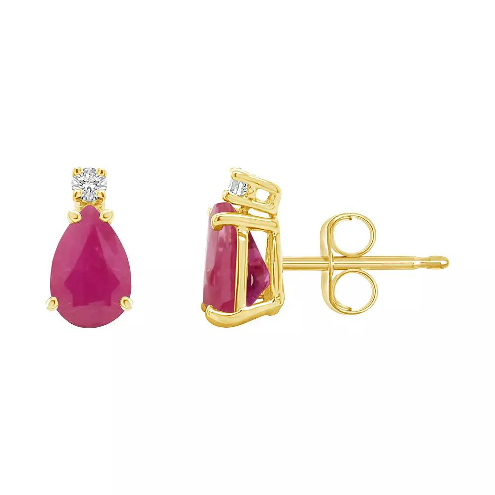 Celebration Gems 14k Gold Pear-Shaped Ruby & Diamond Accent Earrings, Women's Product Image