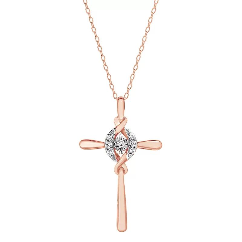 Diamond Brilliance 1/10 Carat T.W. Lab-Grown Diamond Cross Pendant Necklace, Women's, Size: 18", Pink Tone Product Image