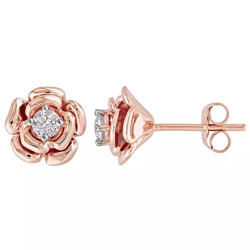 Stella Grace 10k Rose Gold 1/5 Carat T.W Diamond Floral Stud Earrings, Women's, 10k Pink Product Image