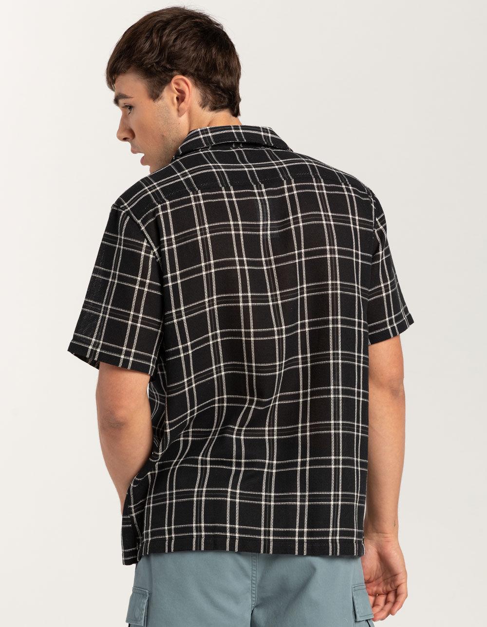 RSQ Mens Texture Plaid Camp Shirt - BLK/WHT Product Image