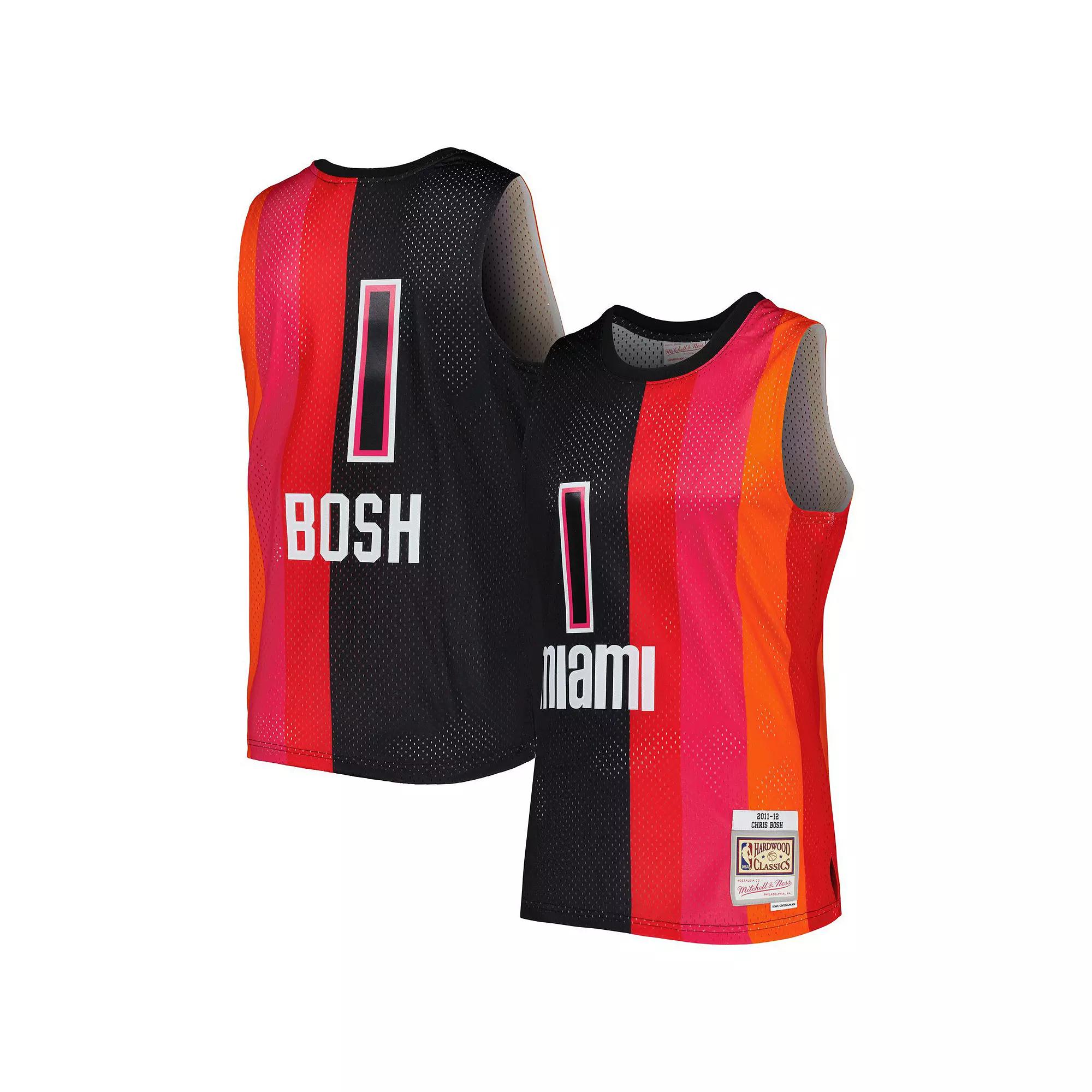 Men's Mitchell & Ness Chris Bosh Black/Red Miami Heat Hardwood Classics 2011-12 Split Swingman Jersey, Size: Medium Product Image