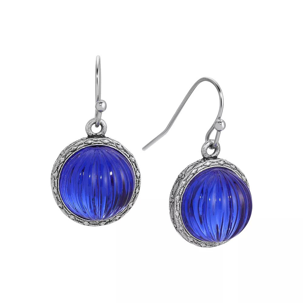 1928 Round Ribbed Stone Drop Earrings, Women's, Blue Product Image
