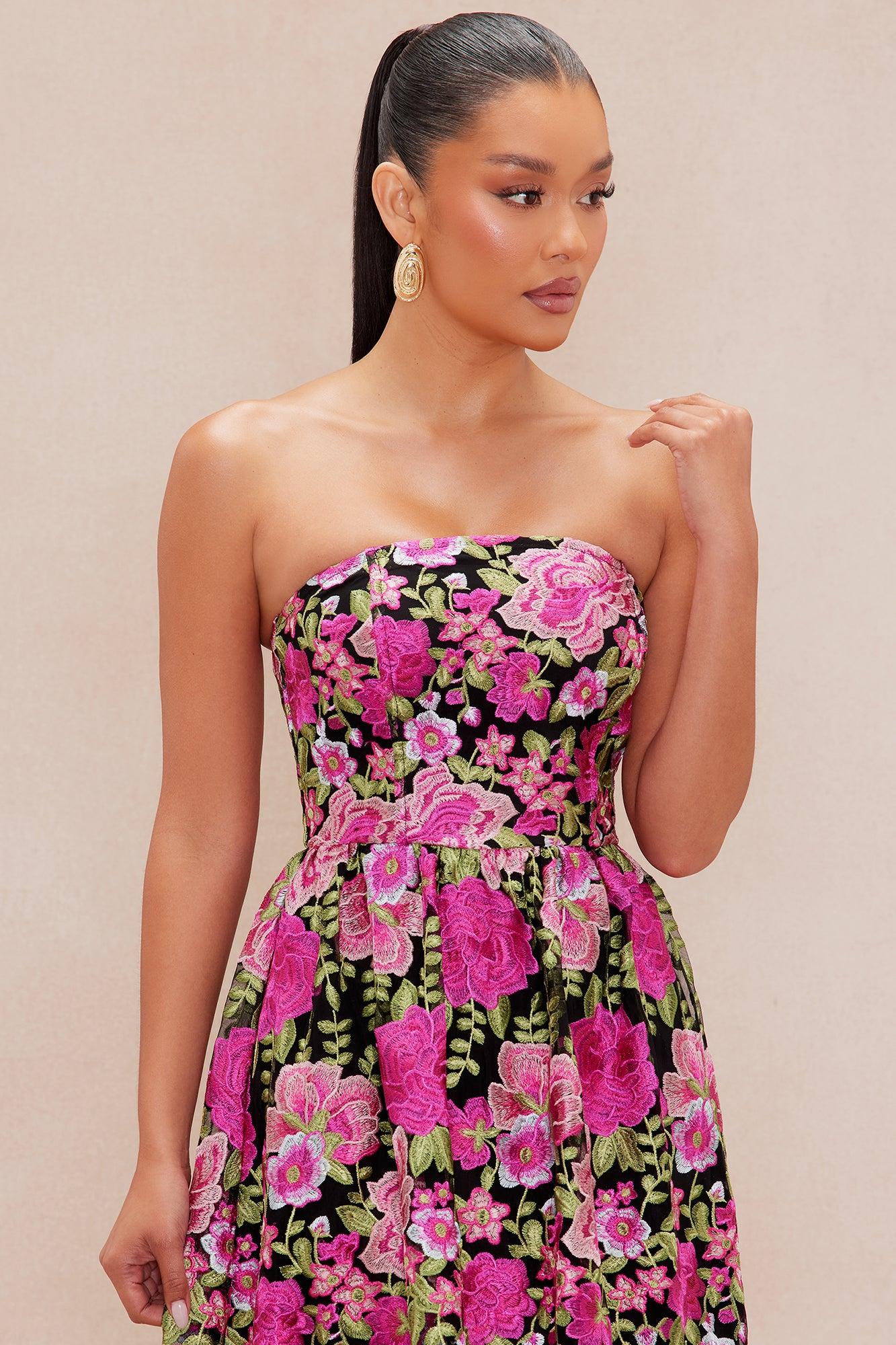 Alena Embroidered Midi Dress - Black/combo Product Image