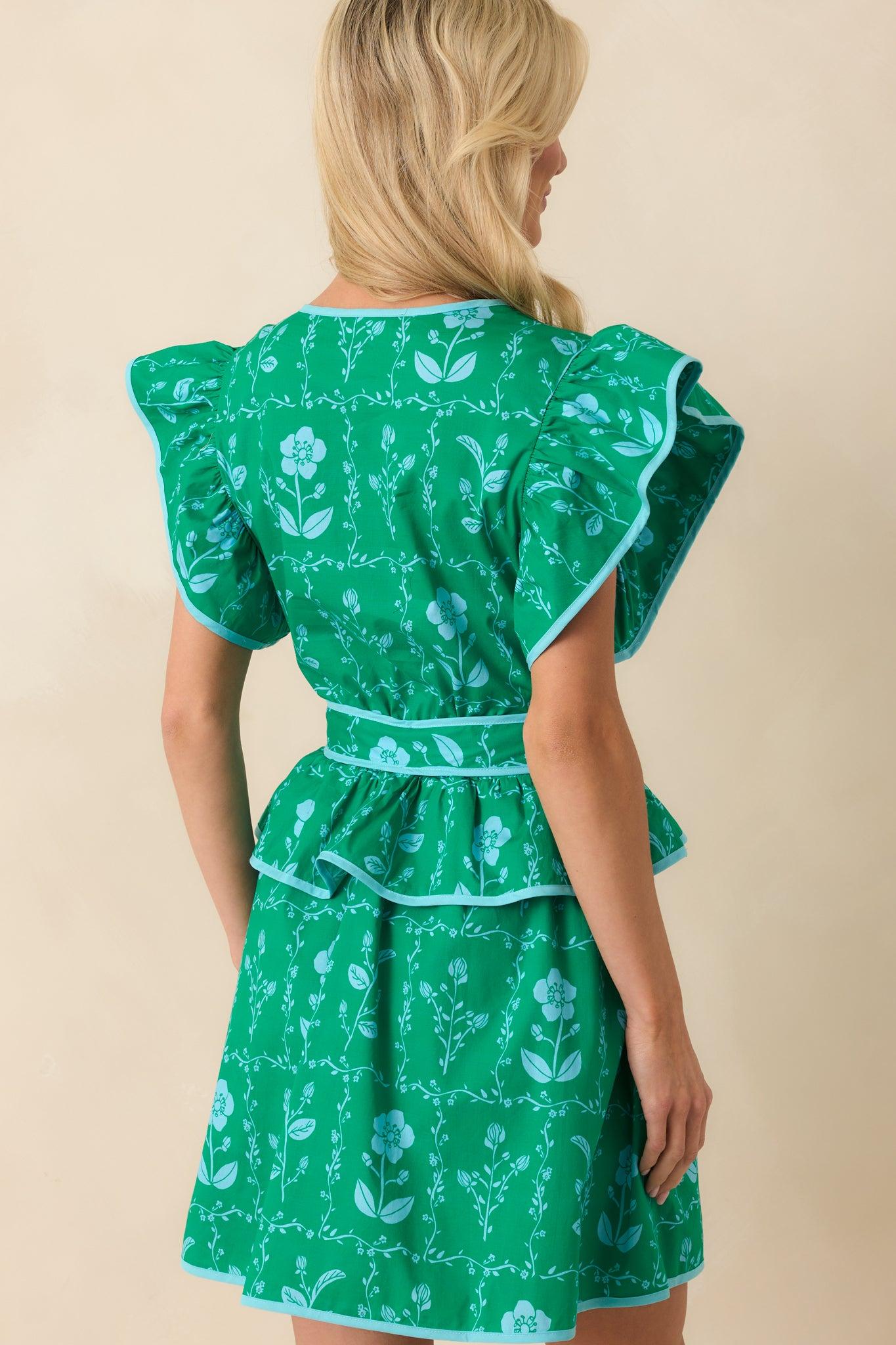 Still On my Mind Kelly Green Floral Print Cotton Mini Dress Product Image
